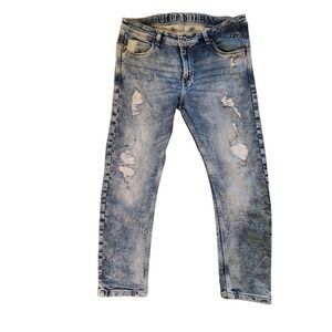 Eight Miles Jeans Mens Distressed Ripped Denim Light Wash Casual Pants